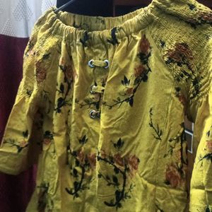 Yellow Floral Print Off Shoulder Top