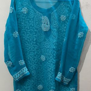 Sky Blue Chikankari Short Kurti