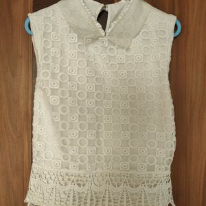 White Lace Vintage Collared Top (Women)