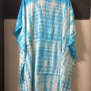 Light Blue And White Tie An Die Kaftan Dress