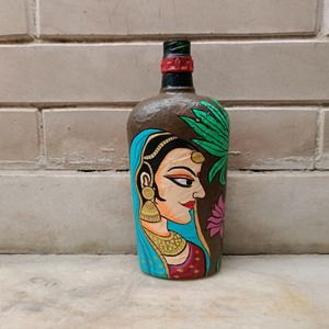 Handpainted Indian Woman On Glass Bottle