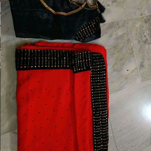 Party Wear Hot Red Saree