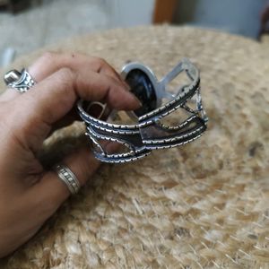 92.5 Pure Silver Oxidized Chrysanthemum Cuff