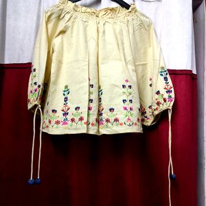 Yellow Embroidered Cotton Top