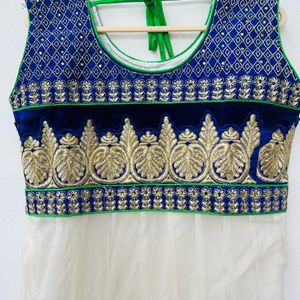 Designer White Blue Ethnic Anarkali Gown