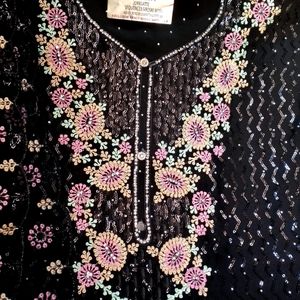 Wedding Wear Black Embroidered Dress Material
