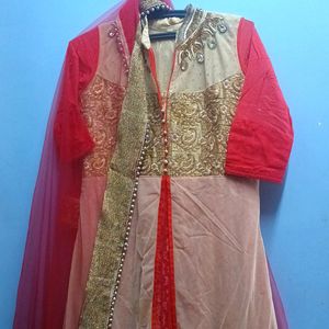 Red Suit/ Partywear Gown With Dupatta