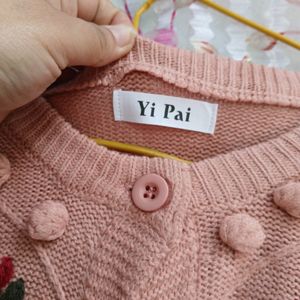 Korean Peach Women Ball Sweater With Embroidery 🌸