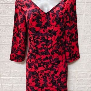 Red & Black Printed A-Line Dress for Large Size