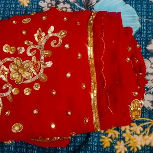 RED COLOUR SYNTHETIC CHIFFON SAREE