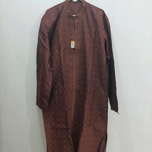 Sherwani Style Kurta Chudidar Set (Maroon)