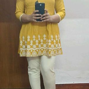 Mustard Tunic With Beautiful White Embroidery