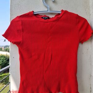 Zudio Red Ribbed Top