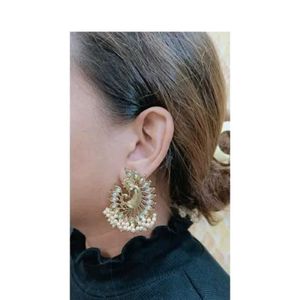 Ethnic Golden Peacock Stud Earrings