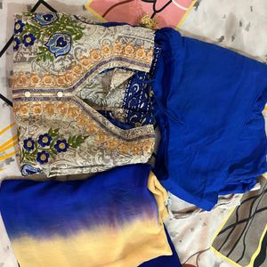 🔥Blue Suit Set With Matching Bottom And Dupatta ❤