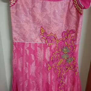 Pink Colour Gown With Dupatta And Bottom.