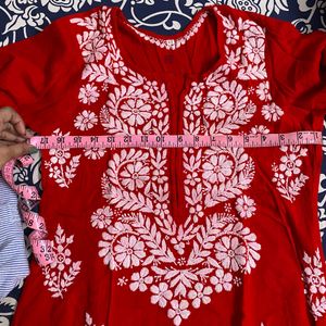 Blood Red Beautiful Chikankari Kurta With Handwork