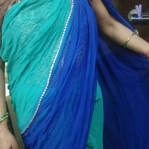 Stylish Dark Blue & Light Green Saree