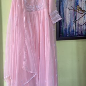 Baby Pink Anarkali Festive Kurta With Duppta