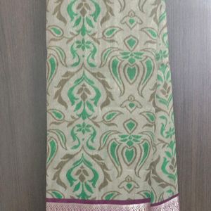 Beige With Pink Border Cotton Silk Saree