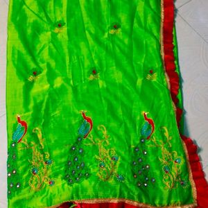 Green Colour Peacock Design Party Wear Saree 🦚