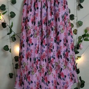 Pink Colour Floral Print Flared Skirt