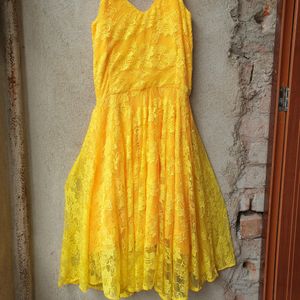 Yellow Midi Dress With Black Noodle Strap