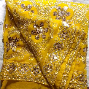 Sequined Yellow Saree