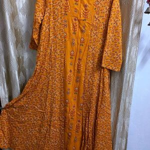 Mustard A LINE KURTA with Mock Koti