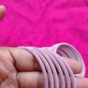 Baby Pink Velvet Metal Bangles Set