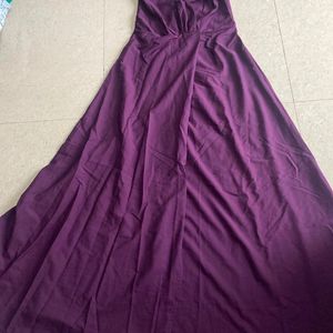 Wine Colour One Side Cut Crepe Dress