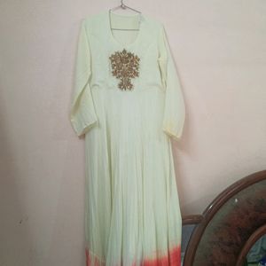 Cream Long Kurti With Embroidery