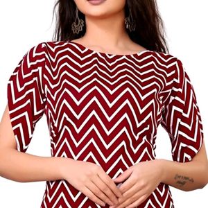 Maroon And White Stripes Petal Sleeves Party Top