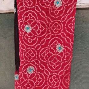 Red & Brown Bandhej Saree