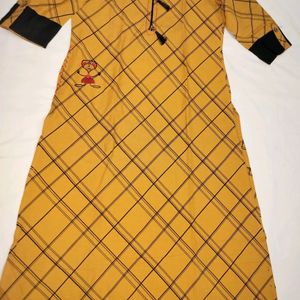 Cotton Slub Mustard Kurti For Girls