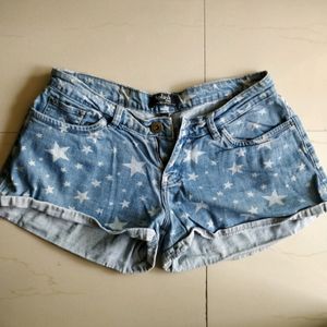 Star Print Denim Shorts