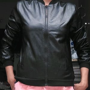 Women Solid Leather Jacket