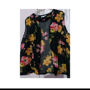 Black Shirt With Yellow Floral, Size:M