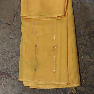 Yellow Ethnic Sequins Work Saree