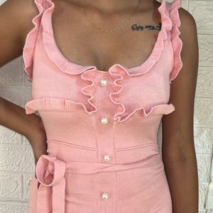 Beautiful Mini Pink Dress With Pearl Detailing