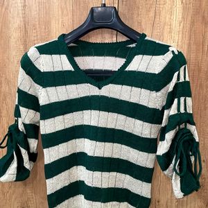 green shimmer wool top