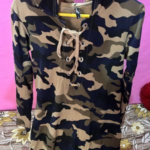 Army Print Bodycon Stretchable Dress Knee Length