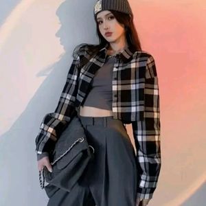 Checkered Crop Shirt For Women