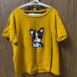 Abstract Dog Printed Womens Tshirt In Mustardyello