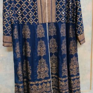 Long Kurta Flared Fit Navy Blue