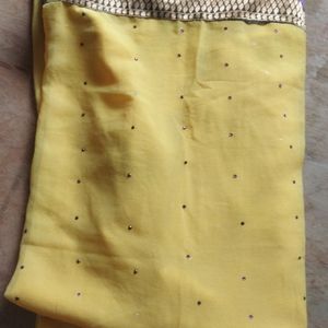 Yellow Saree With Purple Border