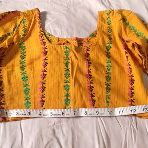 Women Yellow Thread Work Embroidery Blouses Cotton