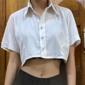 Tailored White Cropped Button Up Shirt