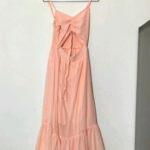 Ginger Checked Fit&Flare Dress Peach