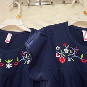 Twin Set Of Beautiful Embroidered Navy Blue Top